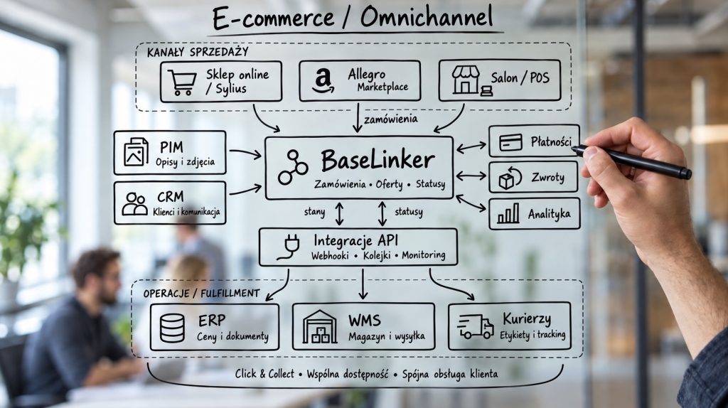 Schemat kanałów sprzedaży i integracji systemów e-commerce